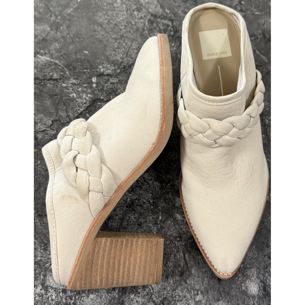 Dolce Vita Womens Serla Braided Mules Clogs Nubuck Block Heel Ivory Size 8.5